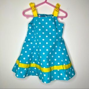 Gymboree polka dot blue white yellow sleeveless cotton dress 12-18 months